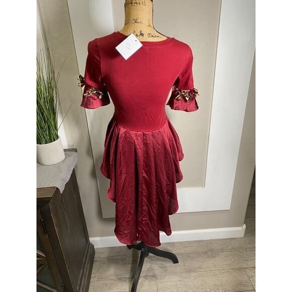 Pastel Brand Women's Sequin Heart/Leopard Red Shirt High Low Hemline Small Top - Picture 10 of 13